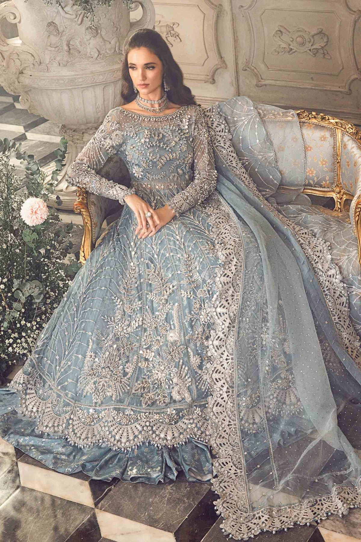 Maria B | Mbroidered Wedding Edition 23 | Ice Blue BD-2702 - Pakistani Clothes for women, in United Kingdom and United States