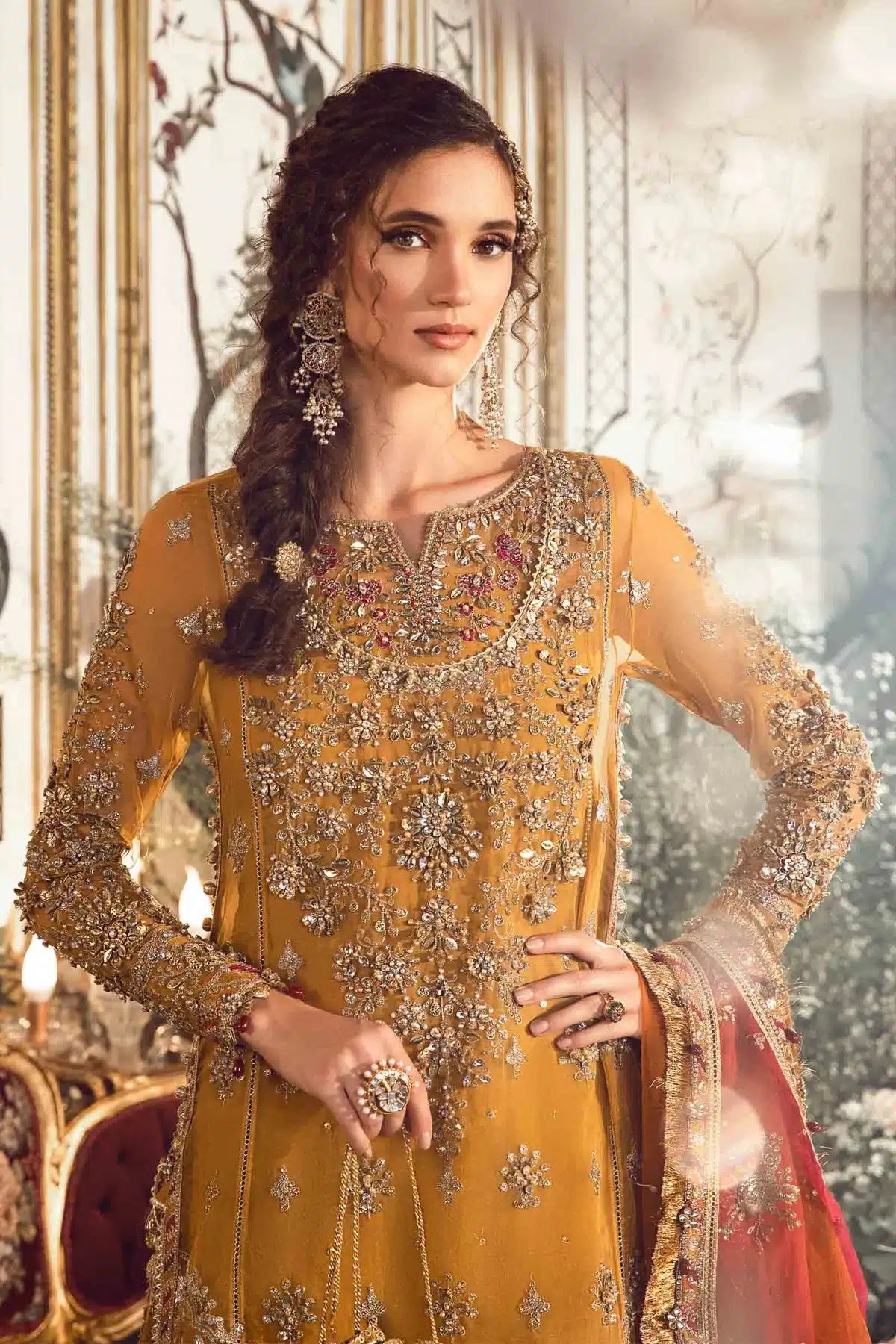 Maria B | Mbroidered Wedding Edition 23 | Mustard BD-2707 - Pakistani Clothes for women, in United Kingdom and United States