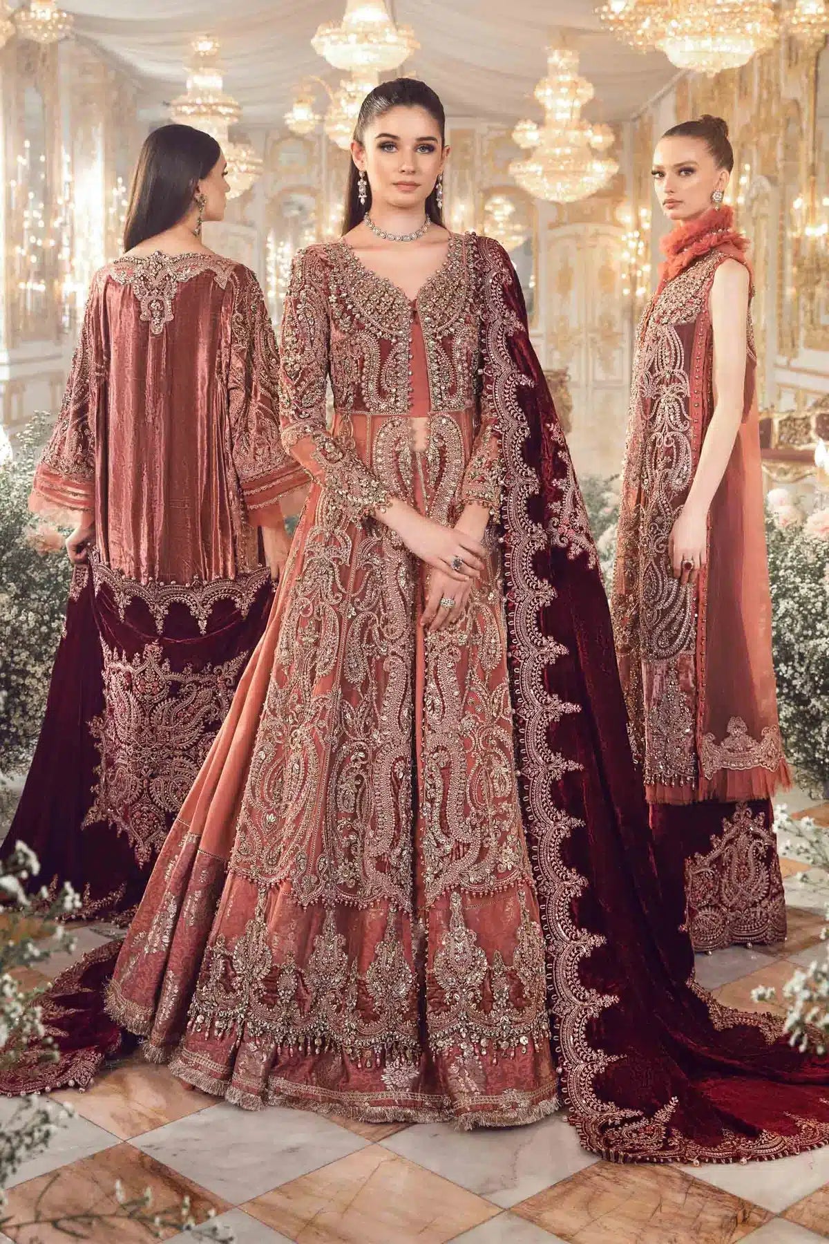 Maria B | Mbroidered Wedding Edition 23 |  Salmon Pink BD-2701 - Pakistani Clothes for women, in United Kingdom and United States