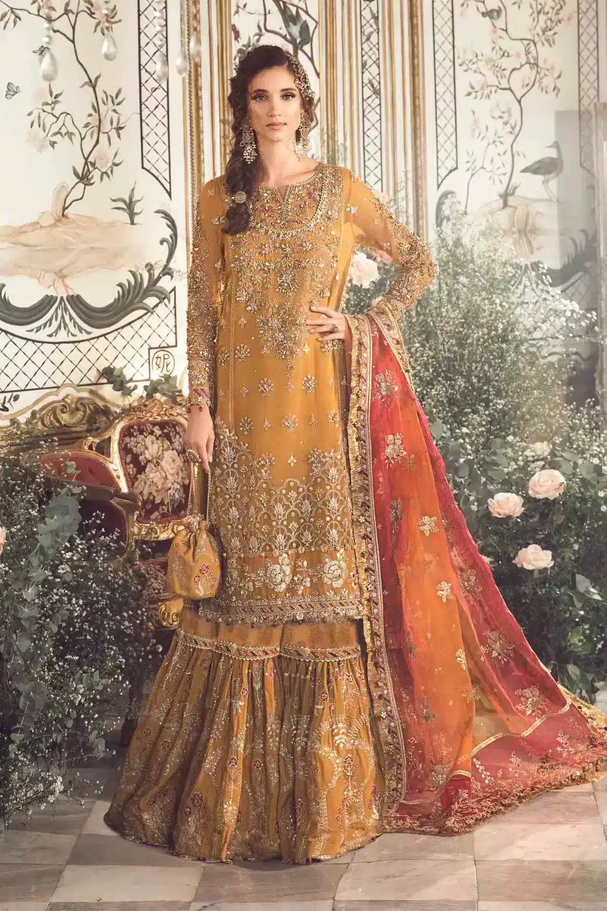 Maria B | Mbroidered Wedding Edition 23 | Mustard BD-2707 - Pakistani Clothes for women, in United Kingdom and United States