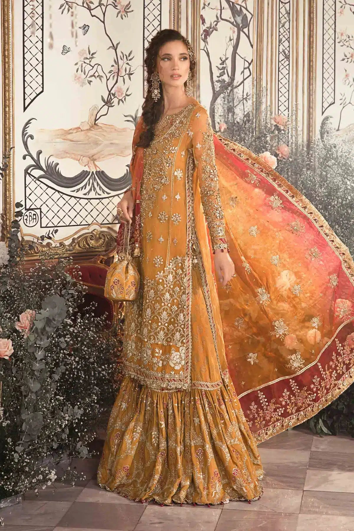 Maria B | Mbroidered Wedding Edition 23 | Mustard BD-2707 - Pakistani Clothes for women, in United Kingdom and United States