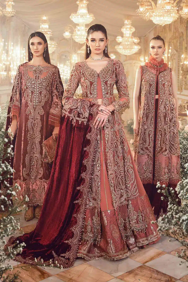 Maria B | Mbroidered Wedding Edition 23 |  Salmon Pink BD-2701 - Hoorain Designer Wear - Pakistani Ladies Branded Stitched Clothes in United Kingdom, United states, CA and Australia