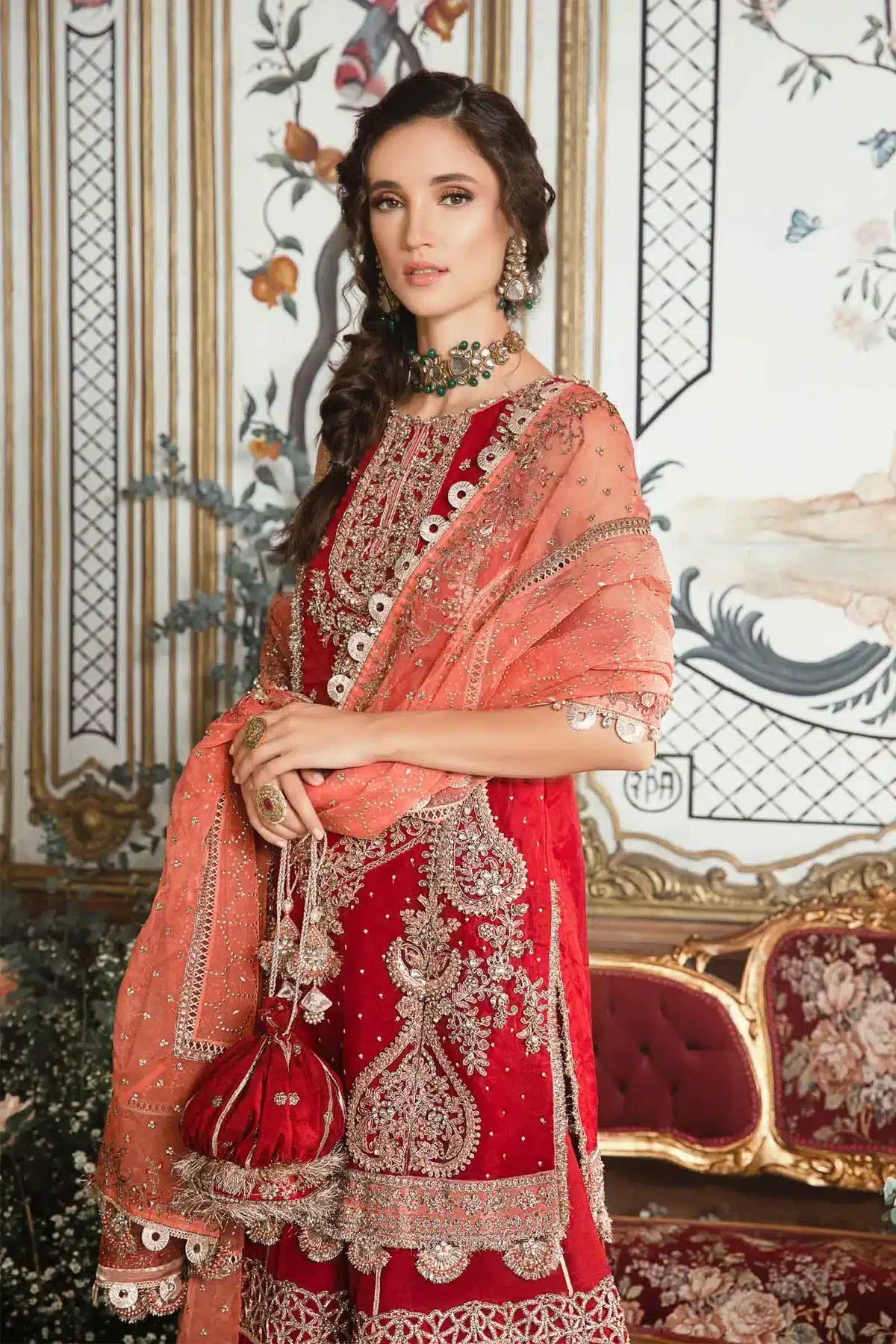 Maria B | Mbroidered Wedding Edition 23 | Maroon BD-2708 - Pakistani Clothes for women, in United Kingdom and United States